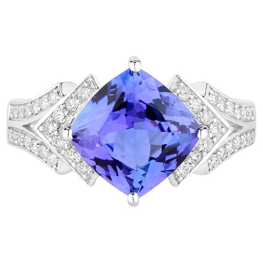 Tanzanite Ring Diamonds 3.42 Carats 14K White Gold