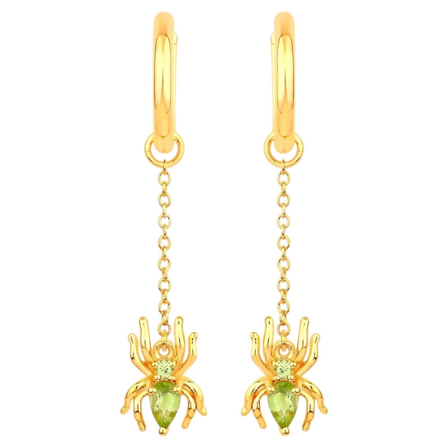 Peridot Spider Earrings 0.48 Carats Gold Plated Silver