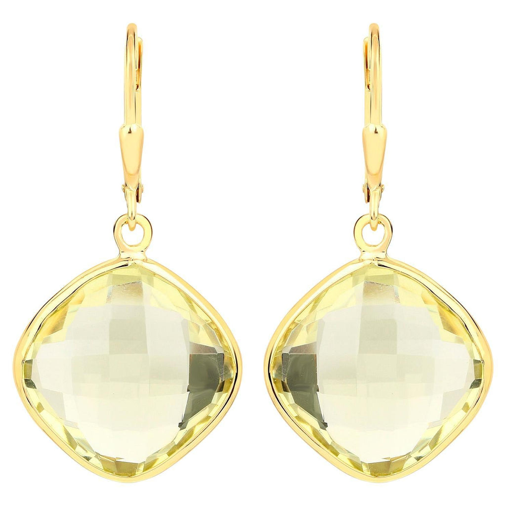 Lemon Quartz Earrings 21.3 Carats Gold Plated Silver