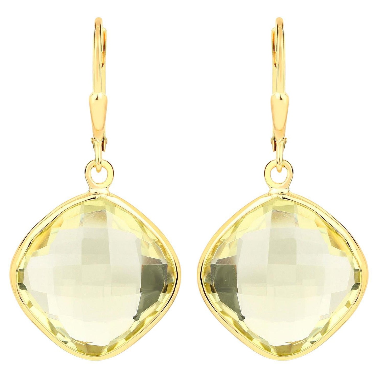 Lemon Quartz Earrings 21.3 Carats Gold Plated Silver
