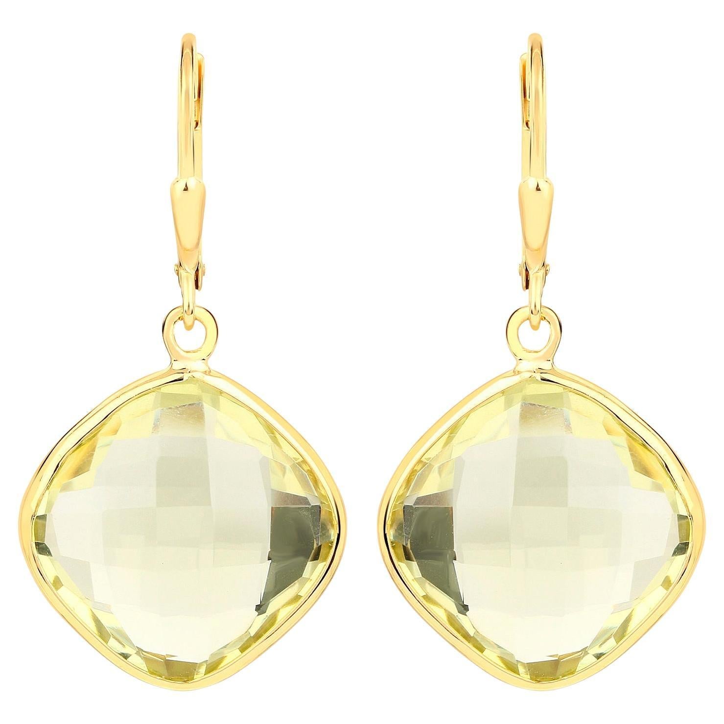 Lemon Quartz Earrings 21.3 Carats Gold Plated Silver