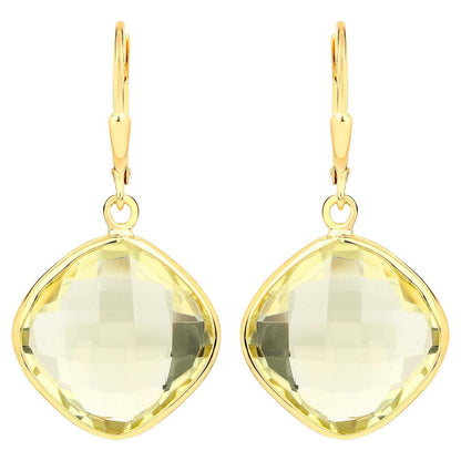 Lemon Quartz Earrings 21.3 Carats Gold Plated Silver