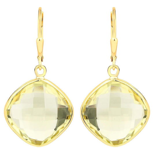 Lemon Quartz Earrings 21.3 Carats Gold Plated Silver