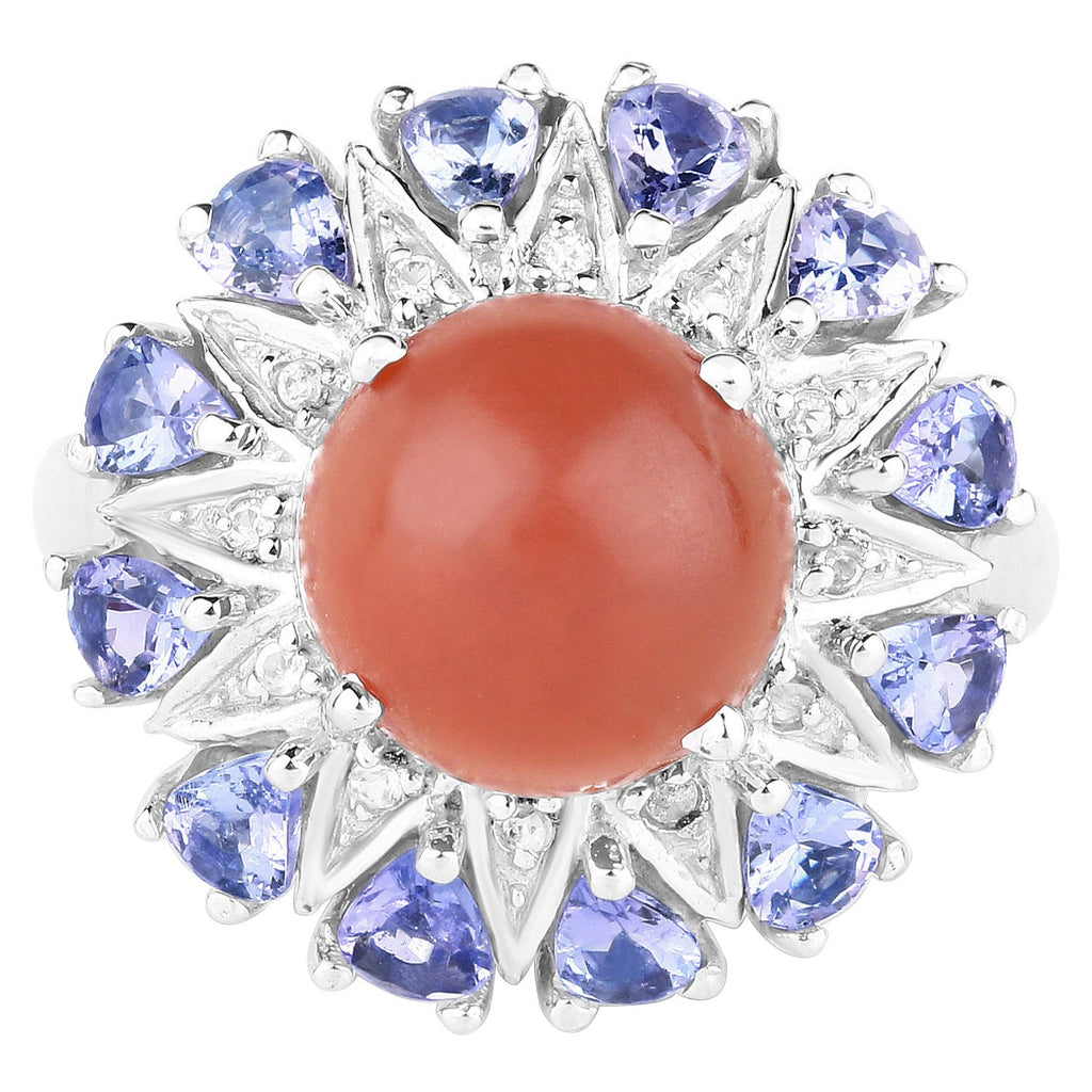 Peach Moonstone Ring With Tanzanite 5.68 Carats Sterling Silver