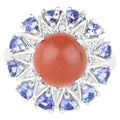 Peach Moonstone Ring With Tanzanite 5.68 Carats Sterling Silver