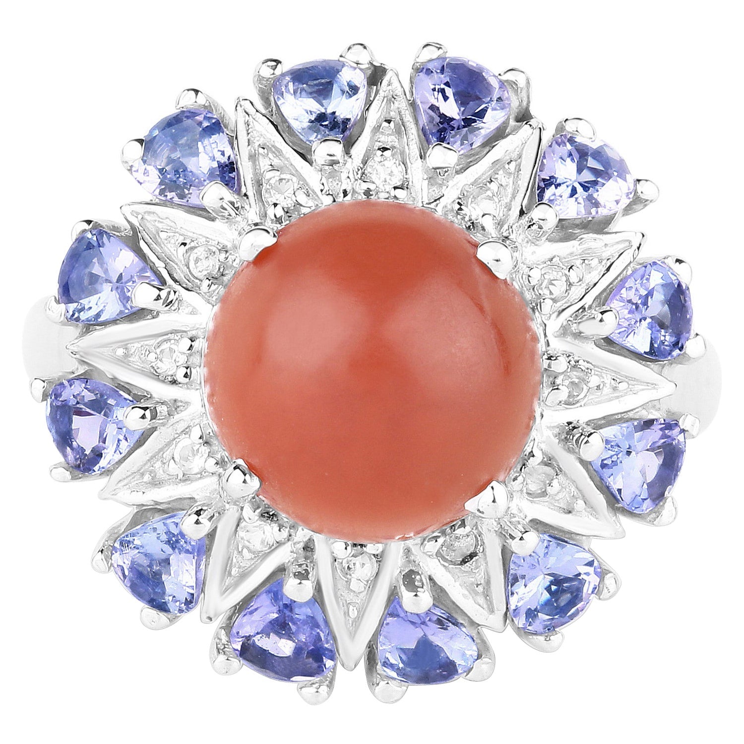 Peach Moonstone Ring With Tanzanite 5.68 Carats Sterling Silver