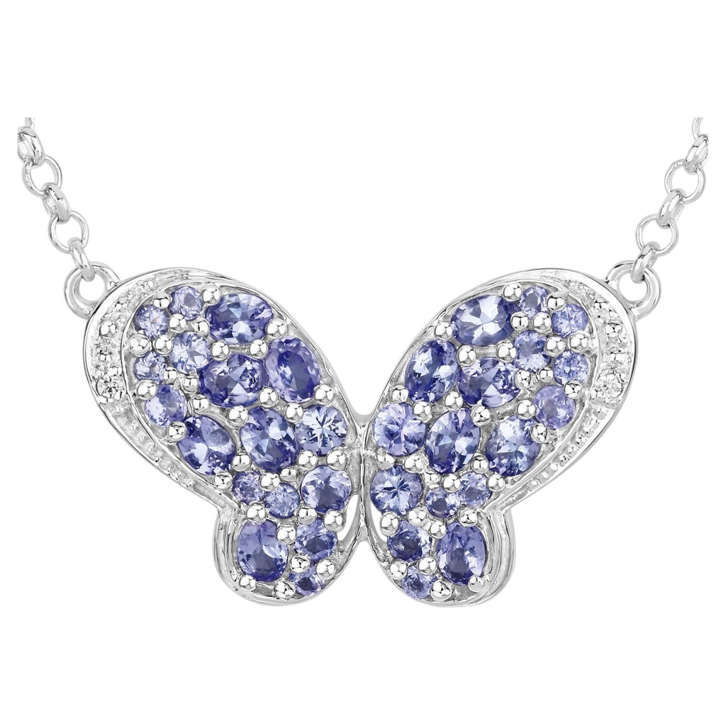 Tanzanite Butterfly Pendant With White Zircon 3.22 Carats Sterling Silver