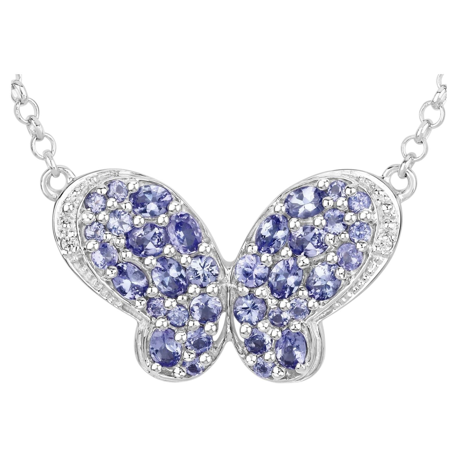 Tanzanite Butterfly Pendant With White Zircon 3.22 Carats Sterling Silver