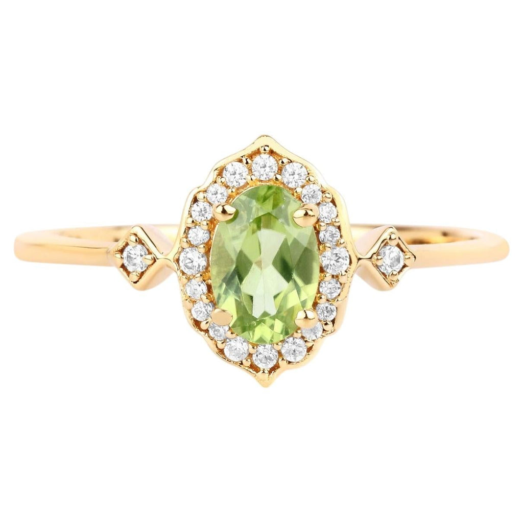 Peridot Ring With Diamonds 0.45 Carats 10K Yellow Gold
