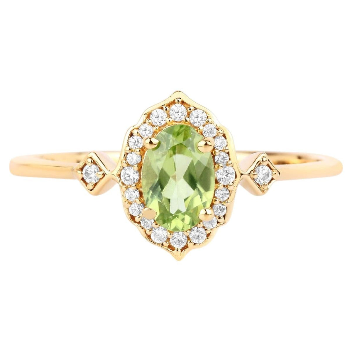 Peridot Ring With Diamonds 0.45 Carats 10K Yellow Gold