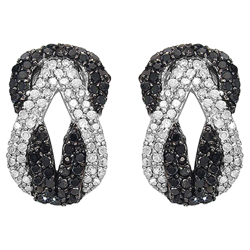 Infinity Knot Stud Earrings Black and White Diamonds Sterling Silver