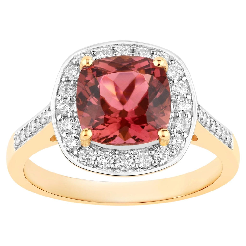 Pink Tourmaline Ring With Diamonds 2.38 Carats 14K Yellow Gold