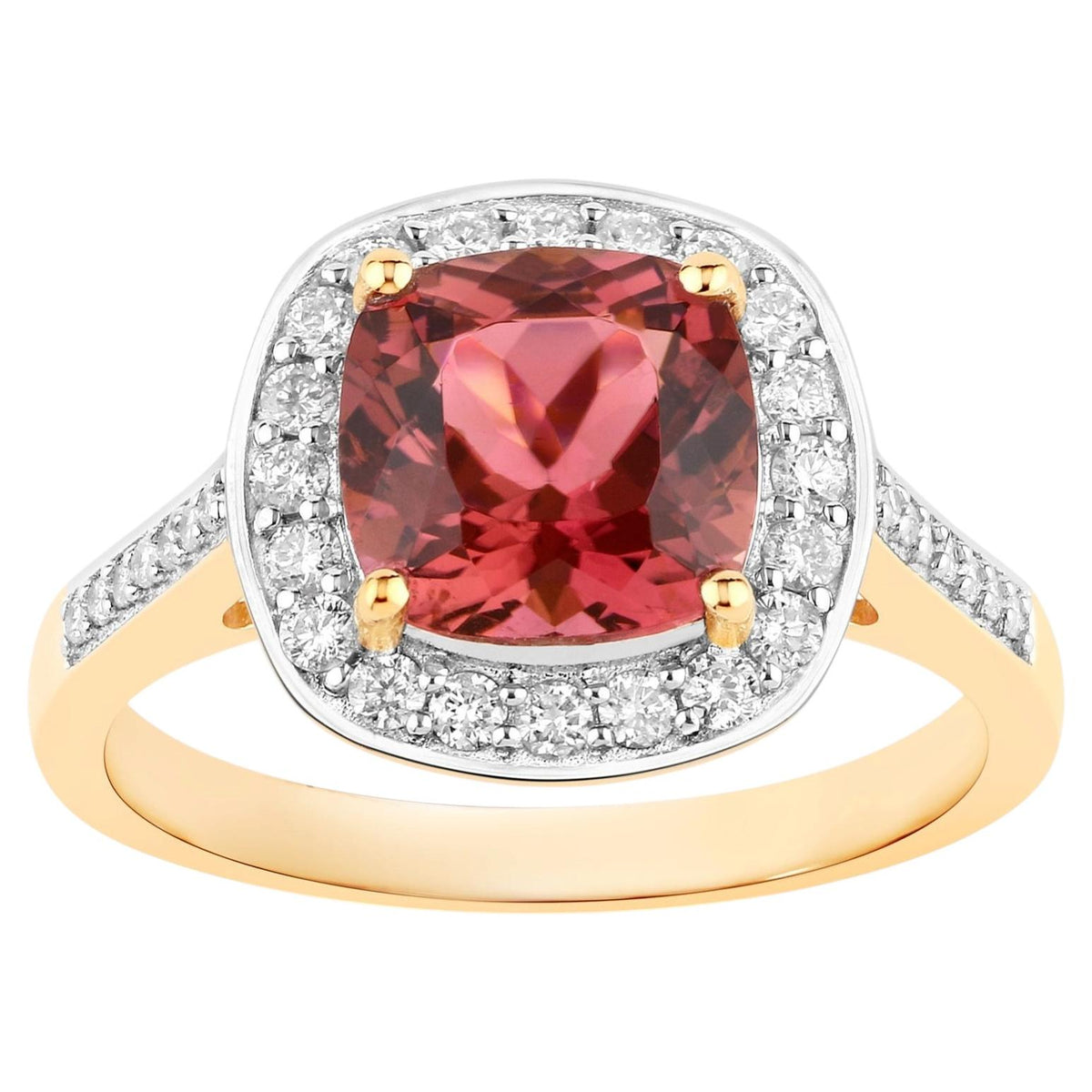 Pink Tourmaline Ring With Diamonds 2.38 Carats 14K Yellow Gold