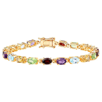 Multicolor Gemstones Tennis Bracelet 8.95 Carats 14K Yellow Gold Plated Silver