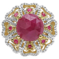 Pink Sapphire Ring With Ruby 5.53 Carats Gold Plated Silver