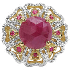 Pink Sapphire Ring With Ruby 5.53 Carats Gold Plated Silver