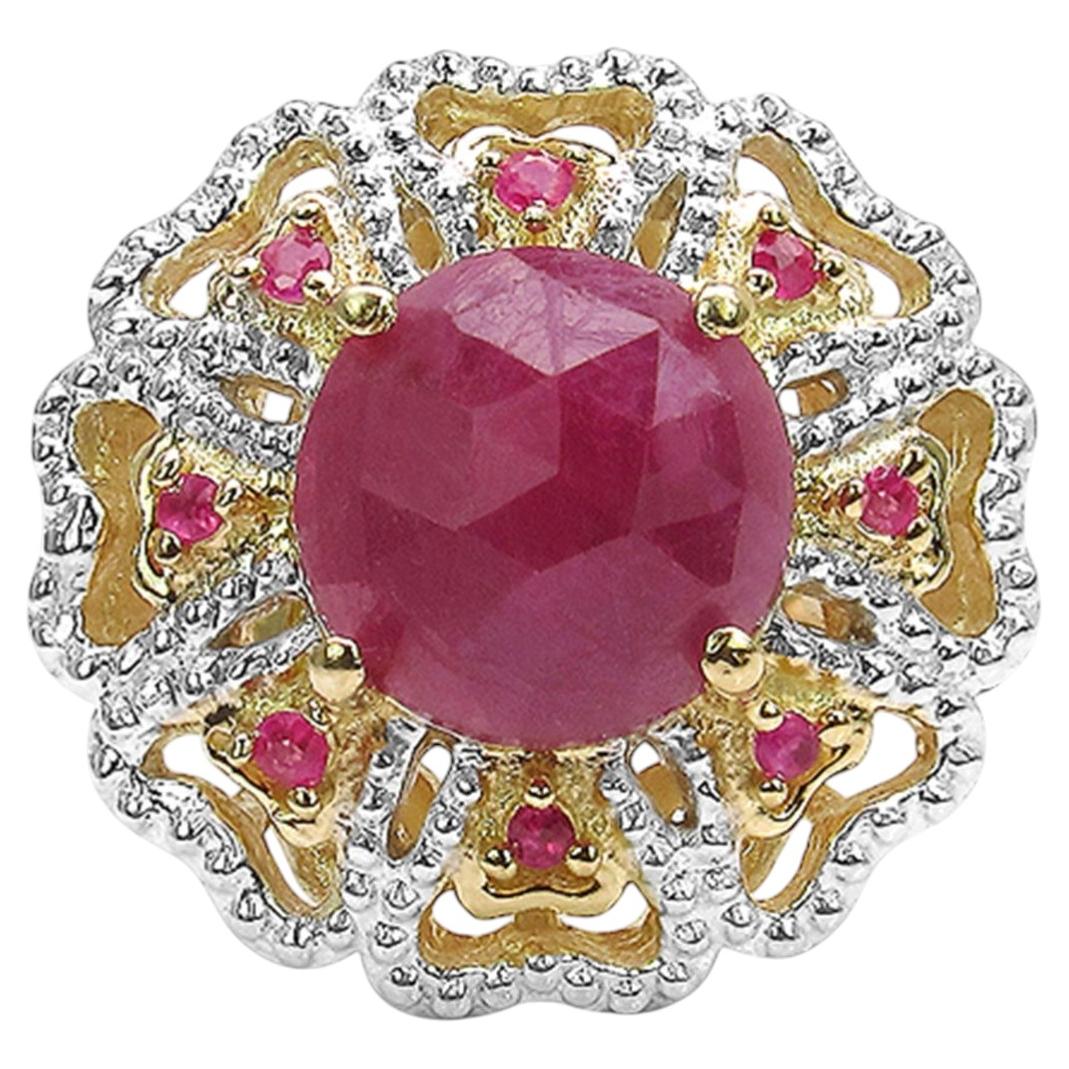 Pink Sapphire Ring With Ruby 5.53 Carats Gold Plated Silver