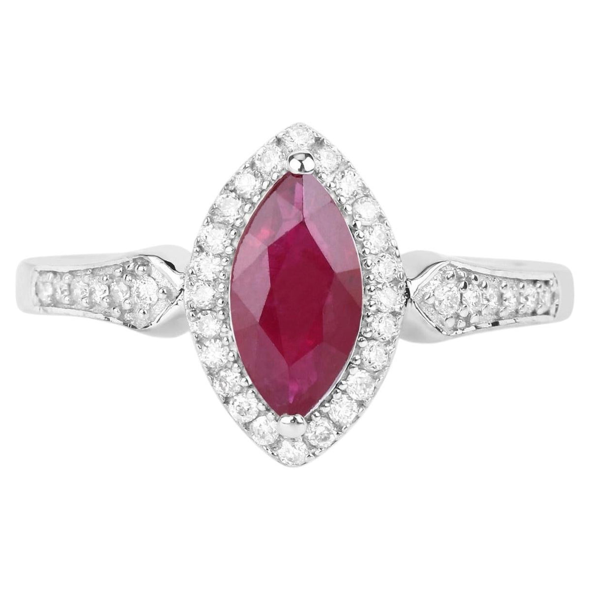 Ruby Ring With Diamonds 0.94 Carats 14K White Gold
