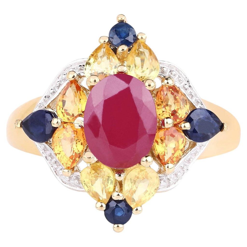 Ruby Ring With Multicolor Sapphire 3.66 Carats Gold Plated Silver