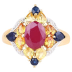 Ruby Ring With Multicolor Sapphire 3.66 Carats Gold Plated Silver
