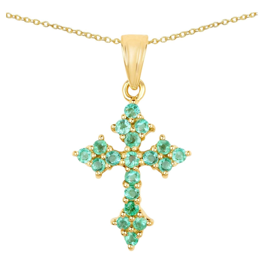 Zambian Emerald Cross Pendant 1.04 Carats Gold Plated Silver