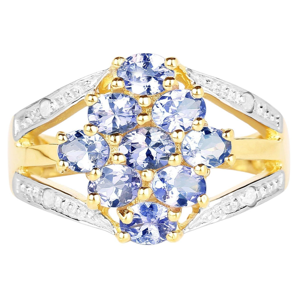 Tanzanite Ring With White Topaz 1.56 Carats Gold Plated Silver