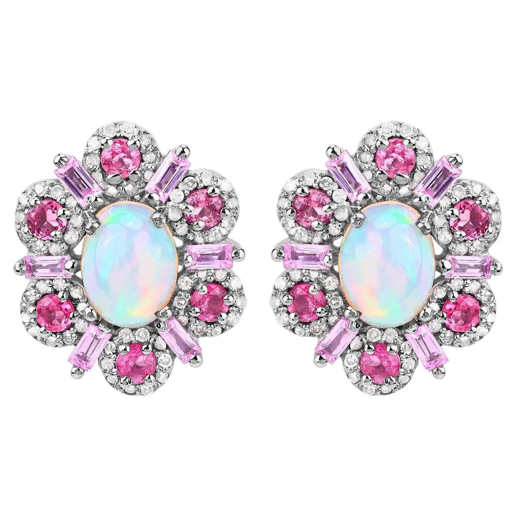 Natural Mixed Gemstones Earrings 3.78 Carats Sterling Silver