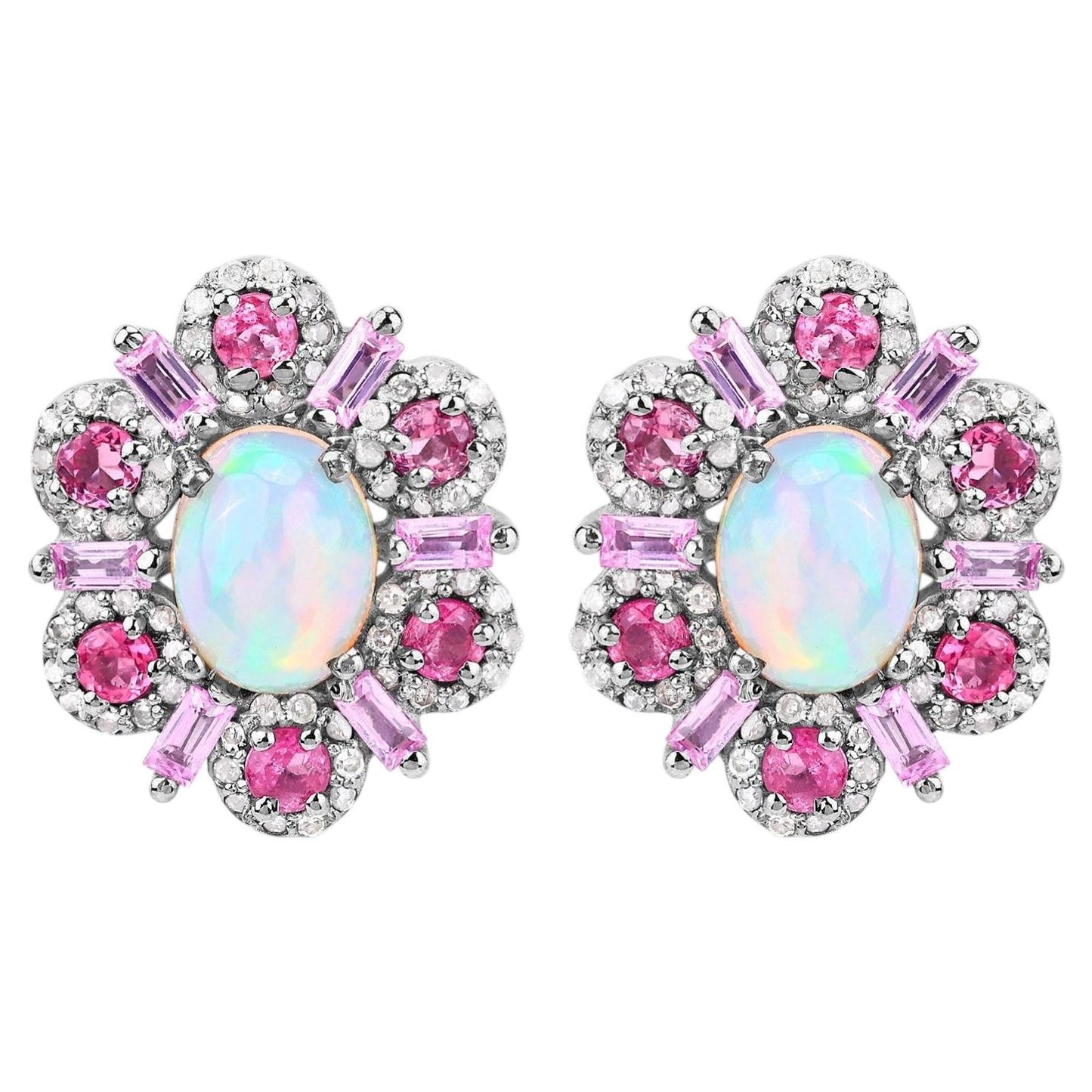 Natural Mixed Gemstones Earrings 3.78 Carats Sterling Silver