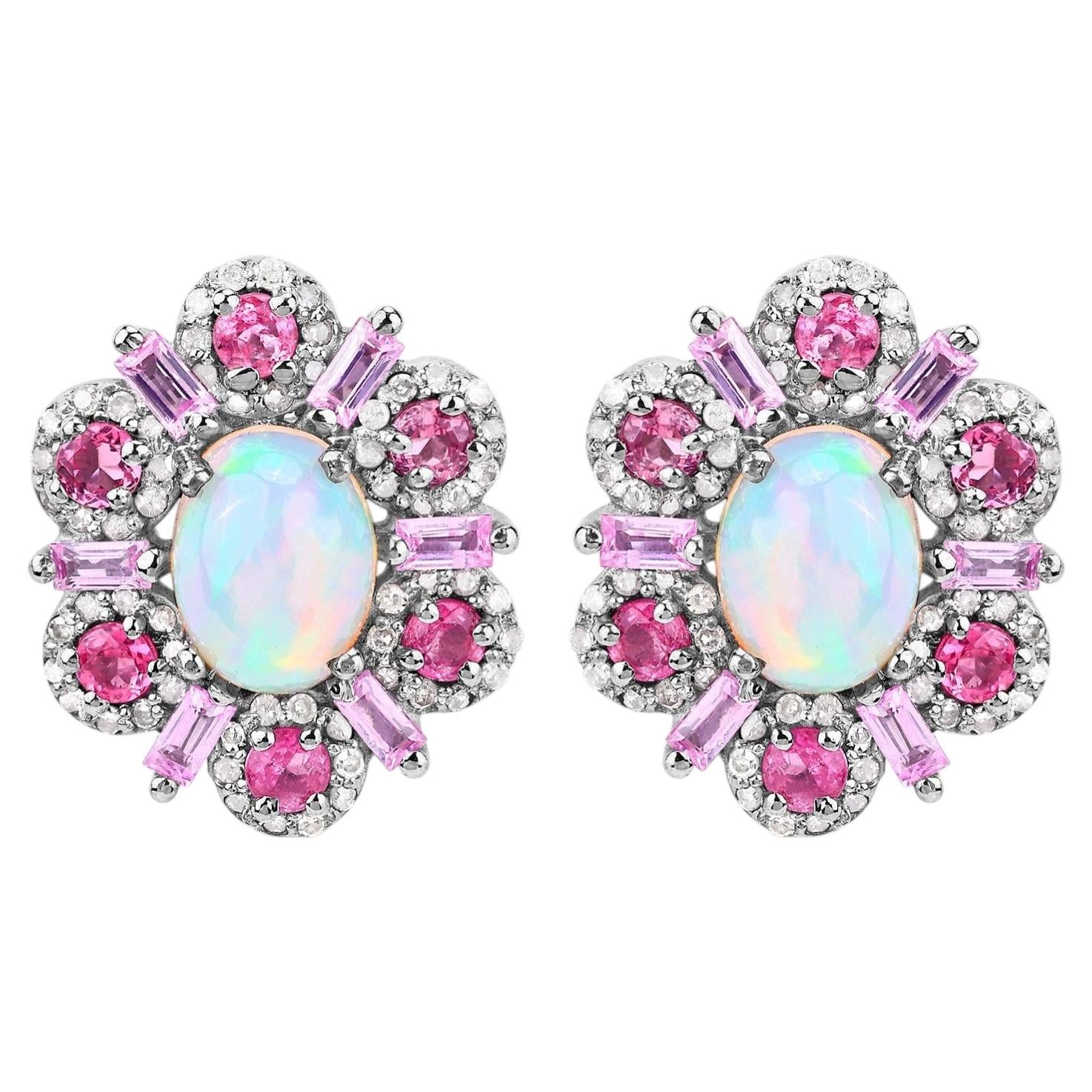 Natural Mixed Gemstones Earrings 3.78 Carats Sterling Silver