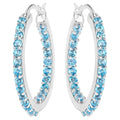 Swiss Blue Topaz Hoop Earrings 1.72 Carats Sterling Silver