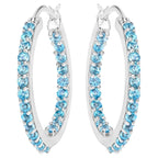 Swiss Blue Topaz Hoop Earrings 1.72 Carats Sterling Silver
