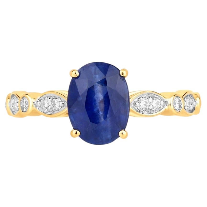 Blue Sapphire Ring With Diamonds 2.42 Carats 18K Yellow Gold