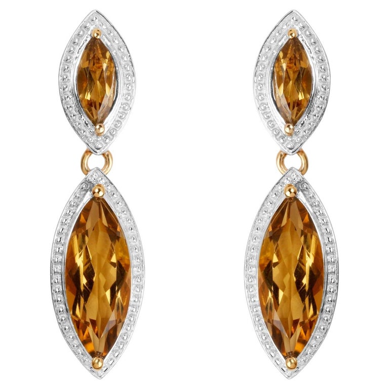 Champagne Quartz Dangle Earrings 8.48 Carats 14K Yellow Gold Plated Sterling Silver