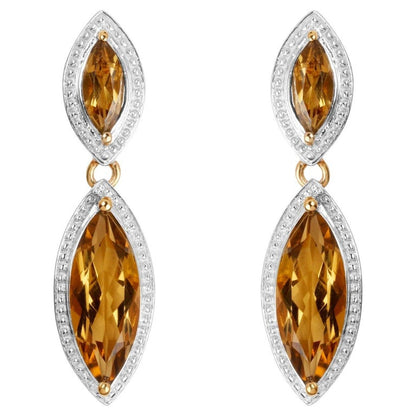 Champagne Quartz Dangle Earrings 8.48 Carats 14K Yellow Gold Plated Sterling Silver