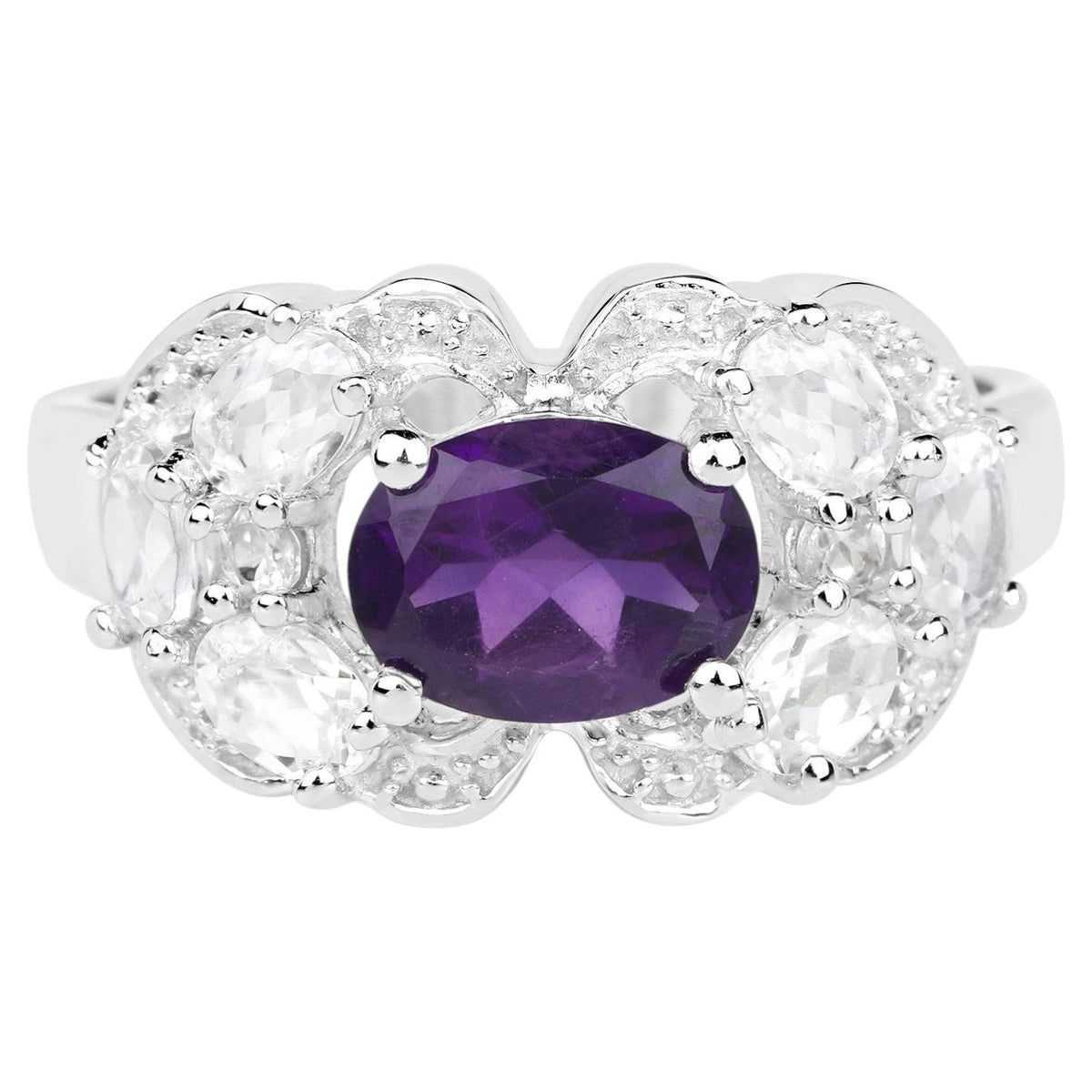 Amethyst Ring With White Zircon 2.7 Carats Sterling Silver