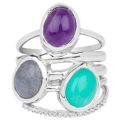 Natural Mixed Gemstones Ring 4.48 Carats Sterling Silver