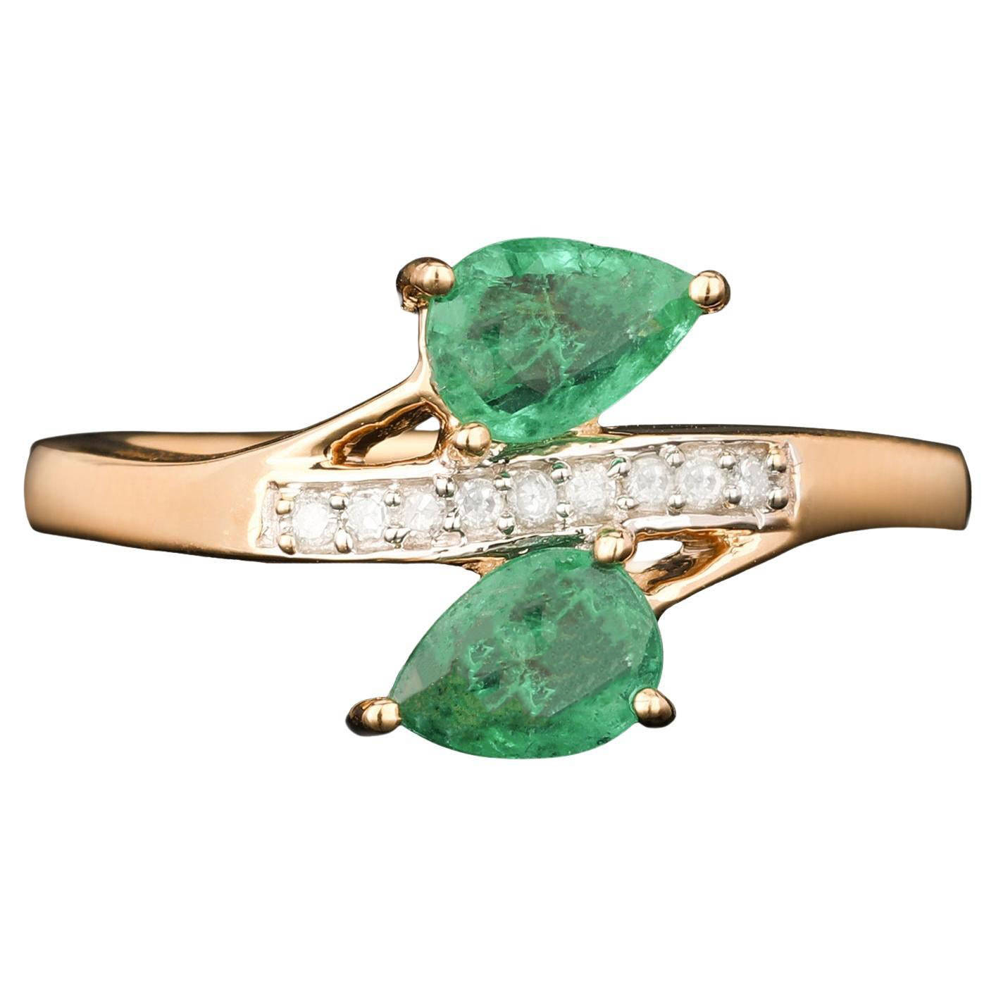 Natural Zambian Emerald Ring With Diamonds 0.74 Carats 9K Yellow Gold