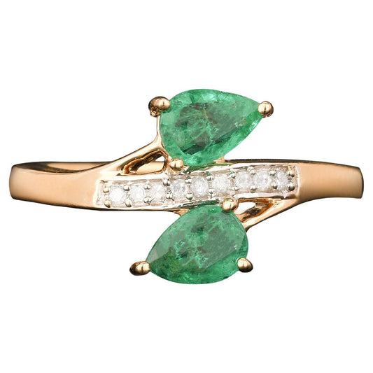 Natural Zambian Emerald Ring With Diamonds 0.74 Carats 9K Yellow Gold