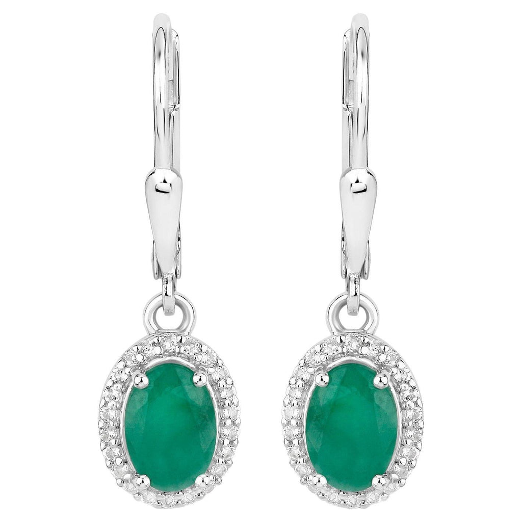 Natural Emerald Earrings With White Topaz 1.68 Carats Sterling Silver