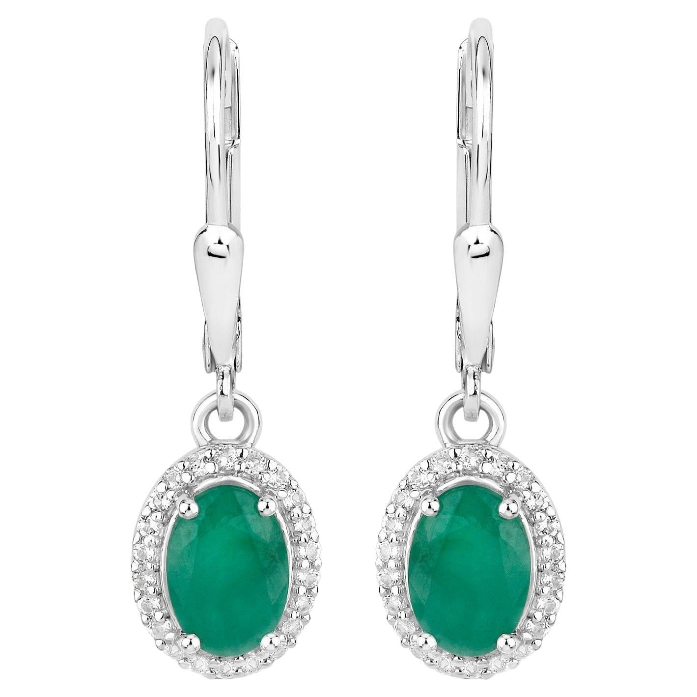 Natural Emerald Earrings With White Topaz 1.68 Carats Sterling Silver