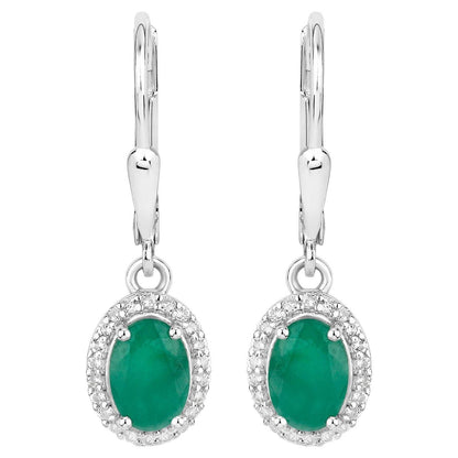 Natural Emerald Earrings With White Topaz 1.68 Carats Sterling Silver