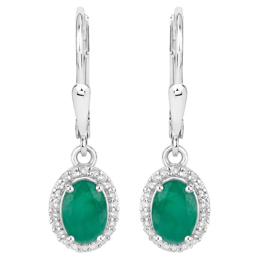 Natural Emerald Earrings With White Topaz 1.68 Carats Sterling Silver