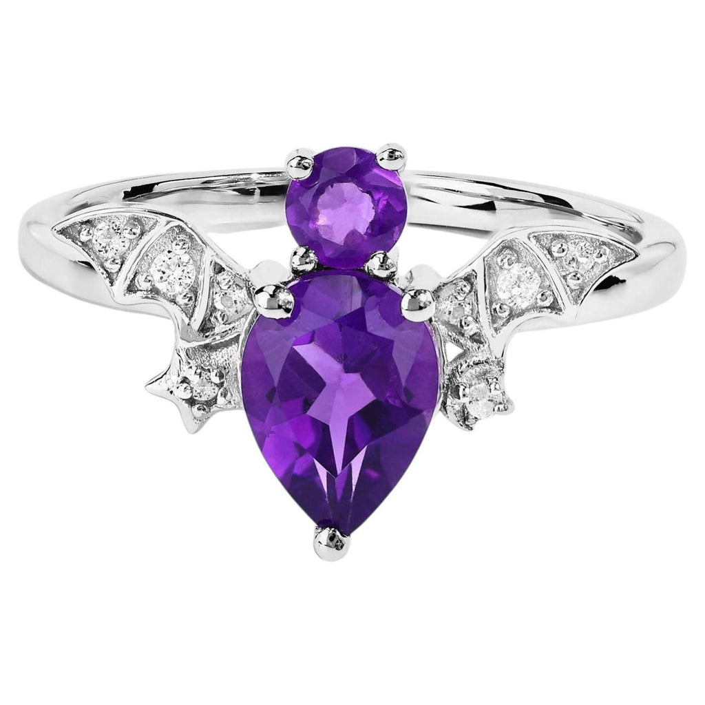 Amethyst Bat Ring With White Topaz 1.11 Carats Sterling Silver