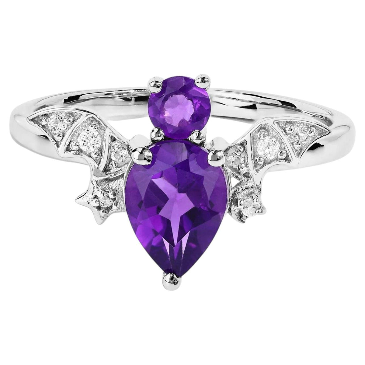 Amethyst Bat Ring With White Topaz 1.11 Carats Sterling Silver