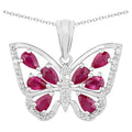 Ruby Butterfly Pendant With White Zircon 2.03 Carats Sterling Silver