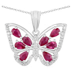 Ruby Butterfly Pendant With White Zircon 2.03 Carats Sterling Silver