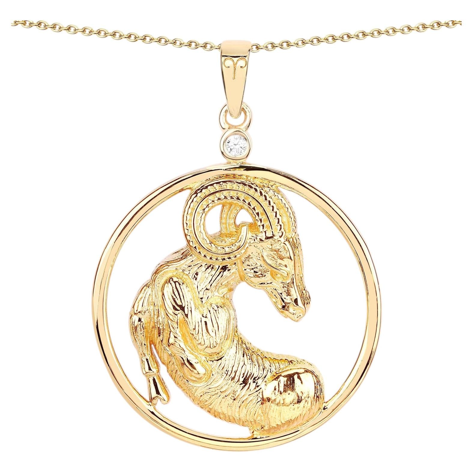 Diamond Aries Pendant 0.02 Carats Gold Plated Silver