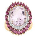 Pink Amethyst Ring With Rhodolite Garnet 10.1 Carats Gold Plated Silver