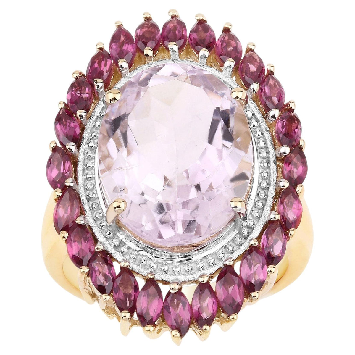 Pink Amethyst Ring With Rhodolite Garnet 10.1 Carats Gold Plated Silver