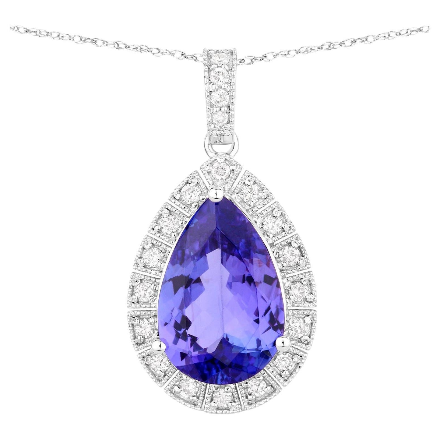 Tanzanite Pendant Necklace Diamonds 3.12 Carats 14K White Gold
